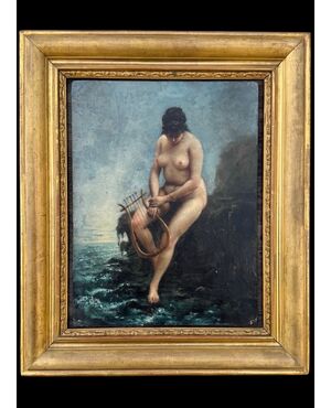 Dipinto olio su cartoncino raffigurante figura femminile nuda.