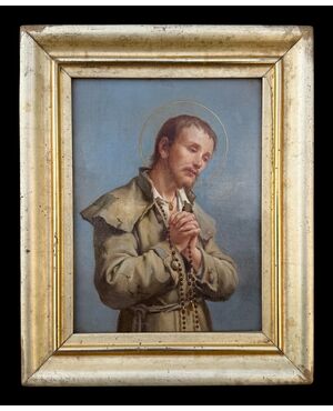 Dipinto olio su tavola raffigurante san Benedetto Giuseppe Labre.