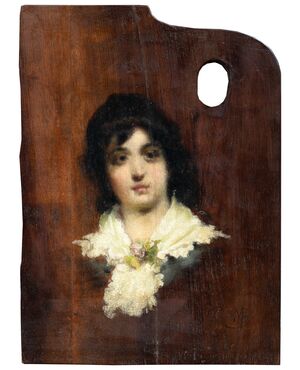 Mosè Bianchi (Monza 1840 - Monza 1904) attr. a - Tavolozza del pittore con ritratto di fanciulla.