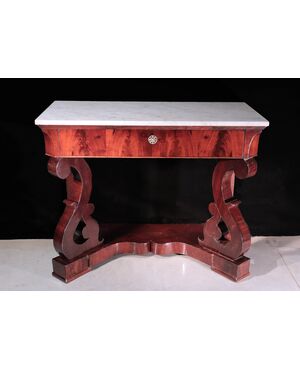 Console table in mahogany feather, Naples, 19th century