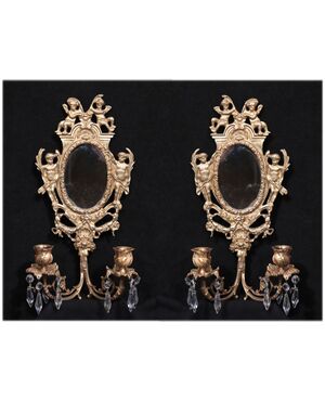 Coppia di appliques con specchio, Francia, fine '800