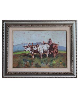 Carlo Domenici - (Livorno 1897 - 1981) Cart with oxen