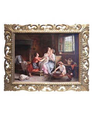 Tuscan Painter: Interior with Figures, 20th Century