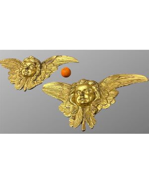Pair of gilded wooden winged cherubs – 18th/19th century
