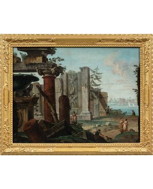 Antonio Joli (Modena 1700 - Naples 1777) - Architectural capriccio with ruins and figures.