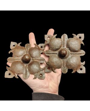 Two huge wrought and embossed iron nails, 17th-18th century