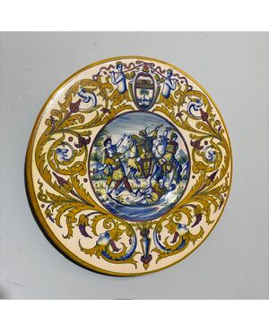 Antique Luster Plate by Paolo Rubboli, Gualdo Tadino, late 19th century, Battle scene, 39 cm