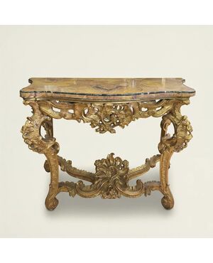 
Consolle Luigi XV Romana in Legno Dorato e Marmo Giallo Antico