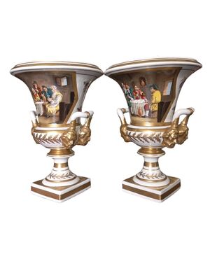 Pair of porcelain crater vases