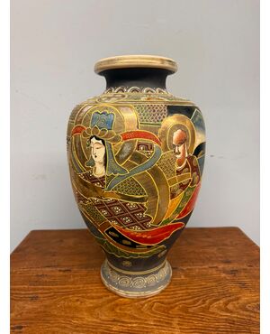 Antico vaso Giappone Satsuma '900 con personaggi, 38x25cm
