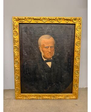 Antique 19th century oil on canvas painting of a noble figure in a gilded frame, 90x71cm