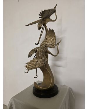 Scultura in ottone, raffigurante Aironi Cenerini in volo, anni 40'
