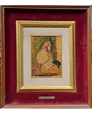 " FIGURA ORIENTALE SEDUTA" - OLIO SU TAVOLA - EUGENIO CECCONI (1842 - 1903)