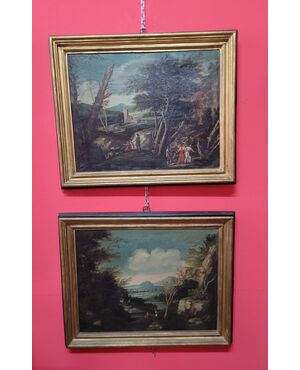 Pair of paintings Landscapes with mythological scene - Central Italy
