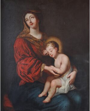 Scuola Francese; Madonna con bambino, XVII secolo, olio su tela