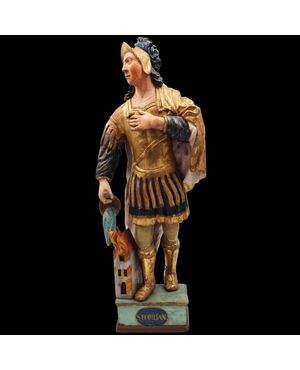 Santo Floriano, legno di pioppo policromo, Europa Centrale, XVIII secolo