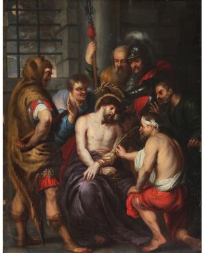 Antoon Van Dyck scuola di, Anversa 1599 - Londra 1641; L'incoronazione di spine, olio su rame
