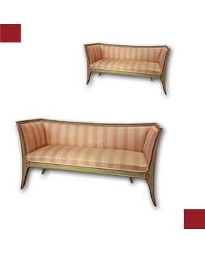 PAIR OF GILT AND LACQUERED SOFAS, MID-19TH CENTURY