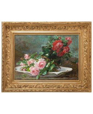 &quot;Roses on a table&quot; painting signed - O / 5816 -     