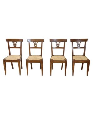 Quattro sedie antiche in noce epoca Impero antiquariato primi sec XIX