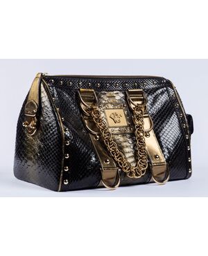 “Gianni Versace” – Borsa in Pitone nera con profili borchie e galvaniche oro