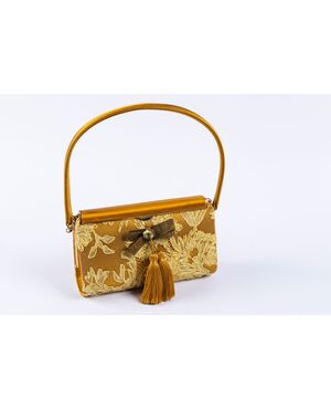 “Collezione Franco Jacassi” – Borsina gialla con tessuto anni ’50 e applicazioni d’epoca
