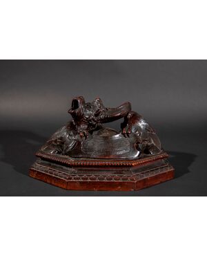 Vase holder in the shape of a Dragon. 17th century, fruit wood     