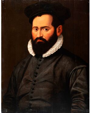 Lombardy, 16th century, Portrait of a bearded man with a ruff and black hat     