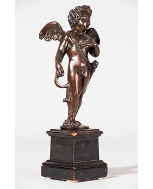 Niccolò Roccatagliata (Genoa, 1539 - Venice, 1634), Winged Cupid with quiver, bronze with black lacquer and brown patina     