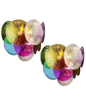 Pair of Disc Sconces Multi-Color, Murano, 1970s