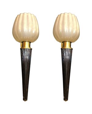 Pair of Charming Sconce by Barovier & Toso, Murano, 1950s