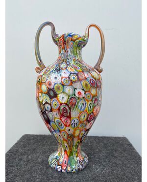 Large murrina vase with two handles. Brothers Toso Murano.     
