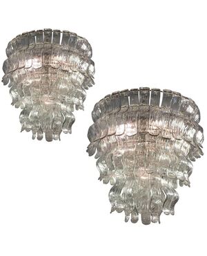 Spectacular Pair of Chandeliers by Barovier & Toso, Murano, 1970s