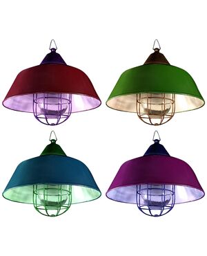 Set of Four Multicolor Industrial Pendant Lights, Budapest, 1950s