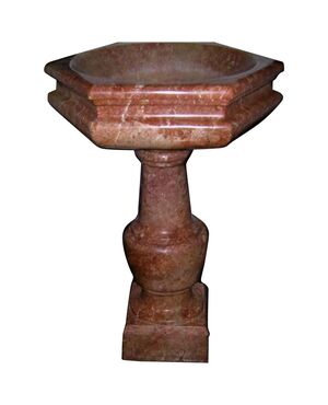 Rare Italian Font in Red Marble, 17th Century