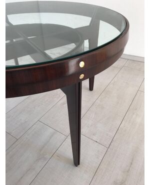 Bellissimo tavolo anni 50 design in mogano e palissandro (vetro e ottone)