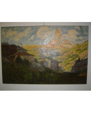 Dipinto olio su tela firmato "Costa" Anni 30/40 Monte Cervino 150x100
