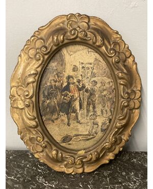 Antico dipinto Ovale Napoleone Acquarellato  in cornice dorata  XIX secolo cm 35 x cm 28 