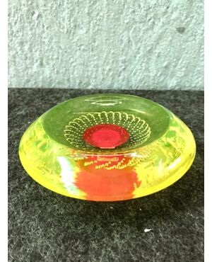 Heavy sommerso glass ashtray with &#39;bullicante&#39; spiral motif.Manufactured by Galliano Ferro.Murano     