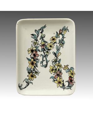 FORNASETTI, Posacenere a vaschetta decoro floreale ceramica 