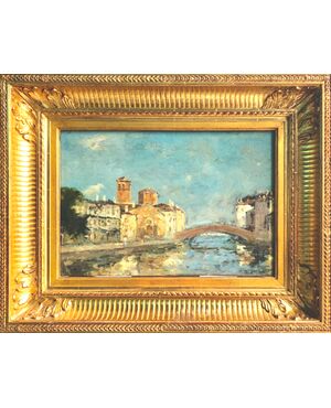 Oil painting on panel, view of Venice signed Leonardo Gavagnin (Venice 1809-1887)     
