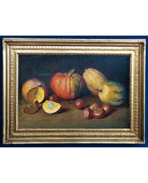 M. Riccardi - large oil painting on canvas &quot;Pumpkins&quot; Italy 1929     