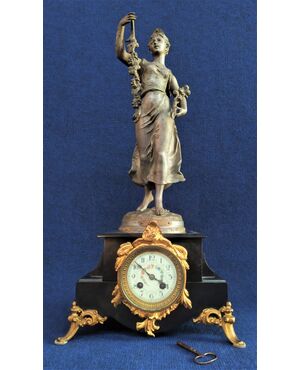 Grande orologio Art Nouveau in marmo e antimonio -E. Bruchon- Francia XIX sec.
