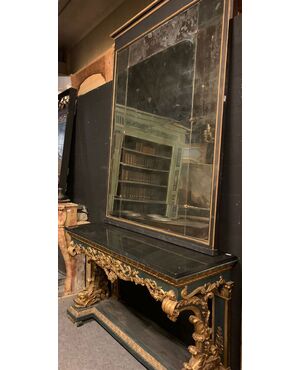tav224 - gilded console in carved wood, cm l 162 xh 98 x d. 58     