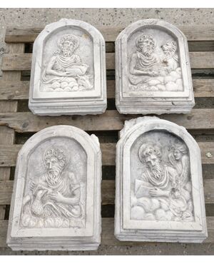 Set di 4 Mattonelle in Marmo d'Istria raffigurante i 4 Evangelisti - Venezia - fine 19° secolo - 33 x 45 cm