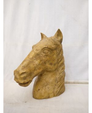 Strepitosa Scultura - Testa di Cavallo - H 33 cm - Marmo Giallo Reale - XX secolo - Venezia