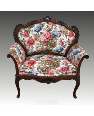 Antique Louis XV Venetian armchair in solid walnut     