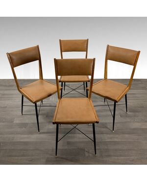Gruppo di 4 sedie vintage anni ’60 ferro ecopelle