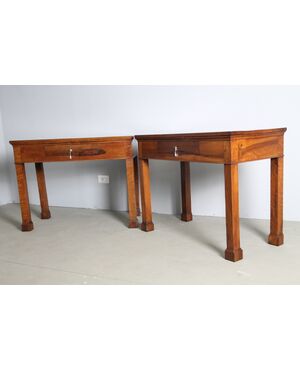 Antique pair of console / twin tables in solid walnut Empire early 800 Central Italy. Restored.     