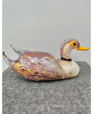 Submerged glass duck with silver leaf inclusion.Barbini, Murano.     